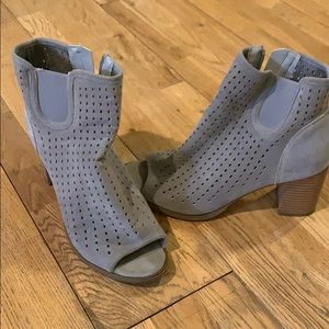 Gray heeled booties